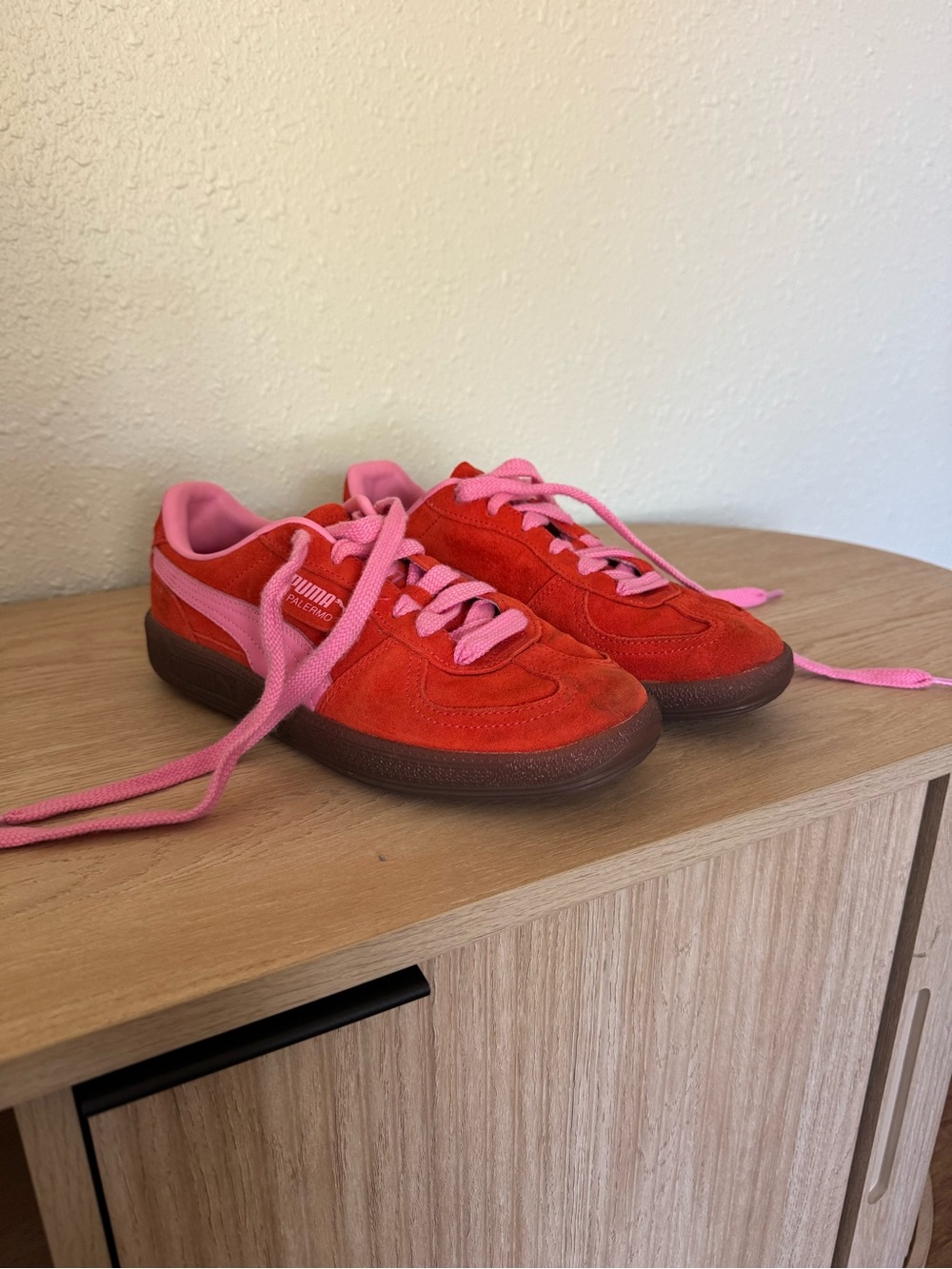 Puma Suede Palermo Sneakers in Red with Pink Details